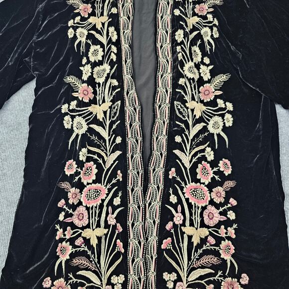 Johnny Was Velvet Embroidered Kimono Womens XXL Black Floral Boho Silk Whimsical - Picture 3 of 8